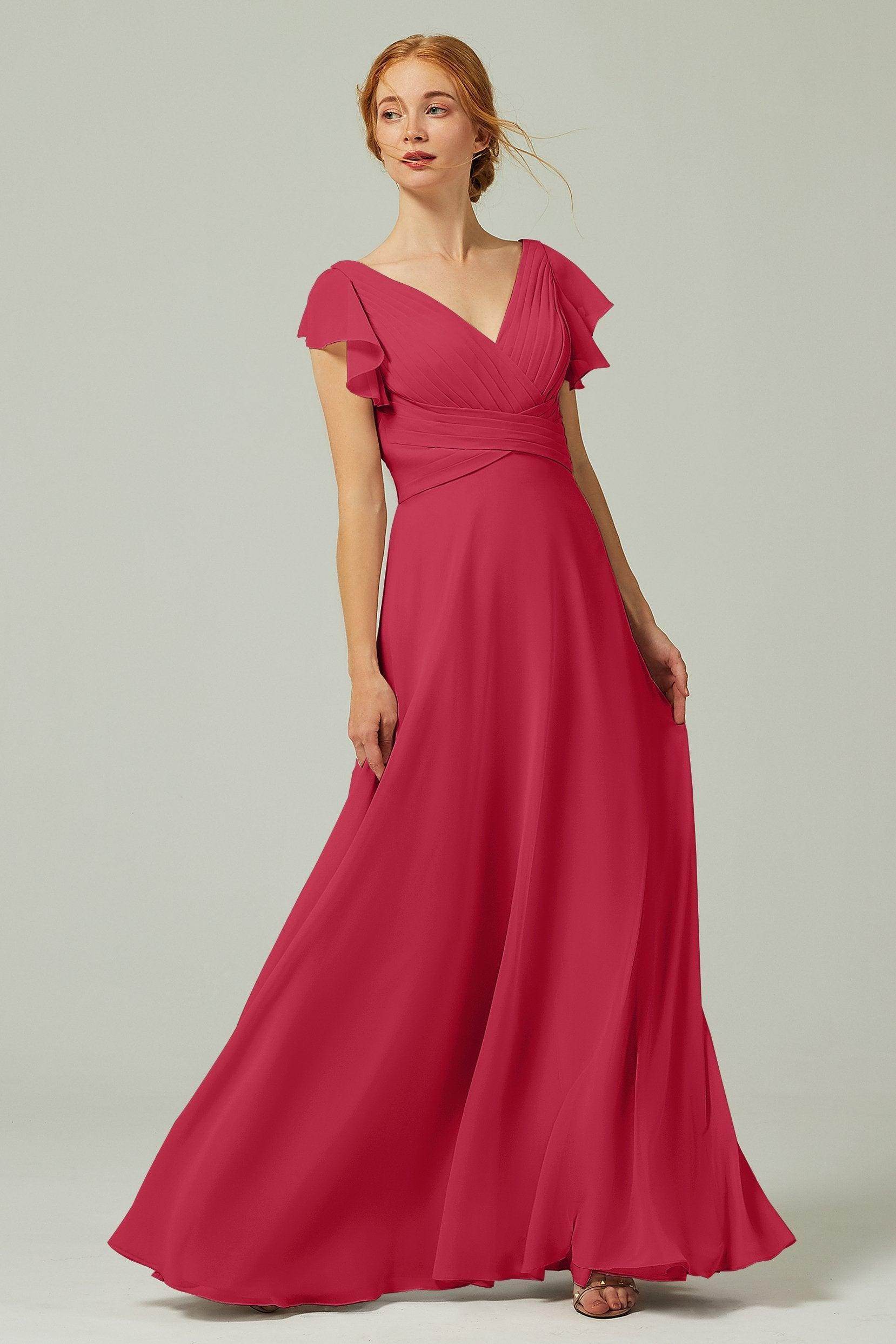 A-Line Floor Length Chiffon Bridesmaid Dress CB0302PS - COCOMELODY